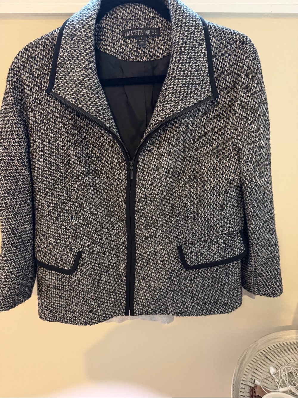 Lafayette 148 New York Black & White Tweed Zip Jacket